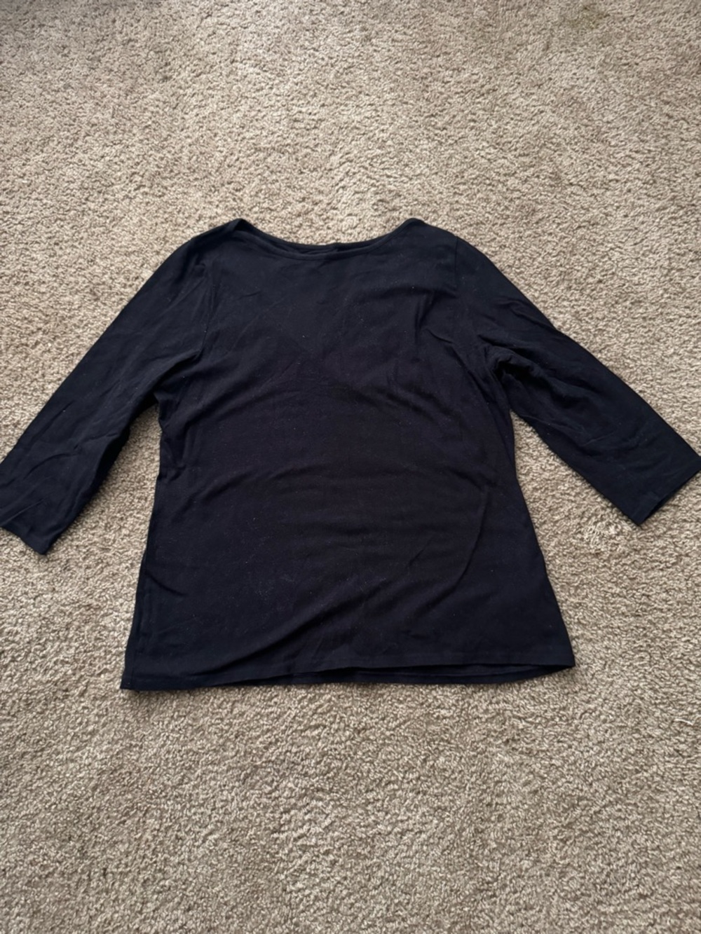 Time and Tru Black 3/4 Sleeve Boatneck Top